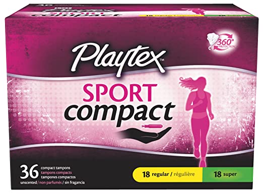 Playtex Sport Compact Athletic Tampons, Regular & Super Absorbency, Multi-Pack of 36 Tampons