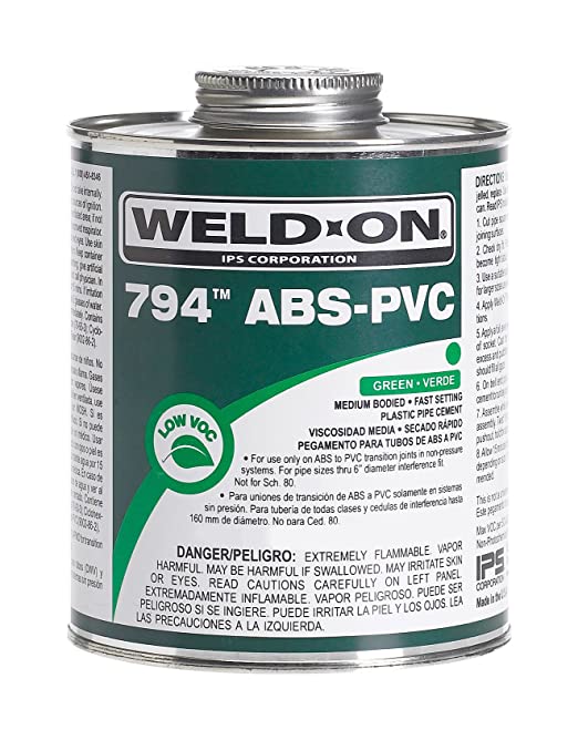 Weld-On 794 ABS-PVC Transition Solvent Cement, Green, Low VOC, High Strength, Medium Bodied, Fast Setting, 1/2 Pint (8 Fl. Oz.)