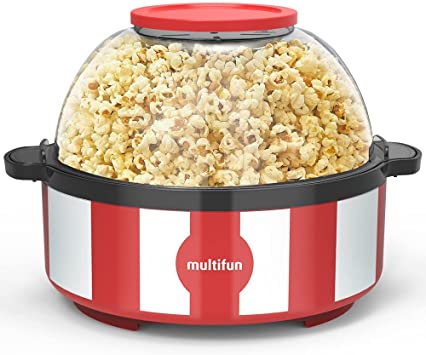 Popcorn Maker, Multifun Stirring Popcorn Popper with Nonstick Plate, Hot Oil Electric Popcorn Machine with Quick Heat Tech, Large Lid for Serving Bowl, Kernel Measuring Cup, Makes Roasted Nuts 16 Cups