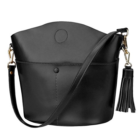 S-ZONE Women's Cowhide Genuine Leather Small Purse Handbag Crossbody Shoulder Bag (Black)