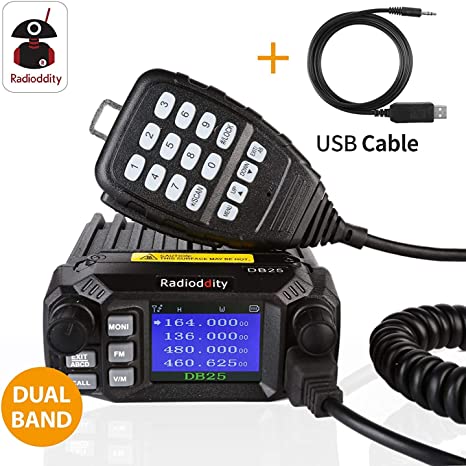 Radioddity DB25 Dual Band Quad-Standby Mini Mobile Car Truck Radio VHF UHF 25W/10W Car Transceiver with Programming Cable, Support Chirp