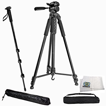 Professional 75-inch Tripod 3-way Panhead Tilt Motion with Built In Bubble Level & 72" Monopod for Canon, Nikon, Sony, Pentax, Sigma, Fuji, Leica, Olympus, Panasonic, JVC, Samsung Cameras   Camcorders