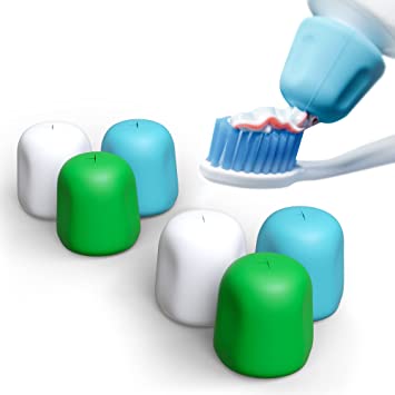 Self Closing Toothpaste Caps 6-Pack by Tilcare - No Waste Cap Dispensers for Adult and Kids Bathroom - Mess-Free Toothpaste Lids - Easy to Use, Food Grade Silicone and BPA-Free Toppers