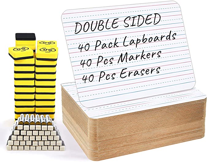 Lined/Plain Dry Erase Lap Boards Double-Sided for Classroom, Pack of 40, Ohuhu 9 x 12 Inches Small Lap Board Portable Classroom Whiteboard with 40 Markers & 40 Erasers for Students, Classroom, School