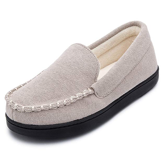 Men's & Women's Moccasin Slippers Anti-Slip House Shoes, Indoor Outdoor Rubber Sole Loafers