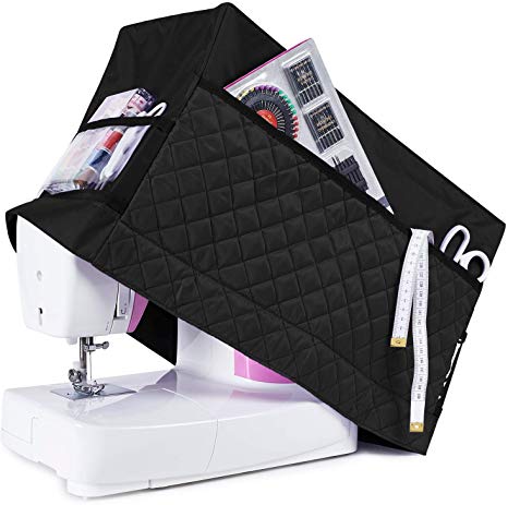 Addicted DEPO Sewing Machine Cover with 3 Convenient Pockets - Protective Quilted Dust Cover Pro - Universal for Most Standard Singer & Brother Machines | Rodi's (Black)