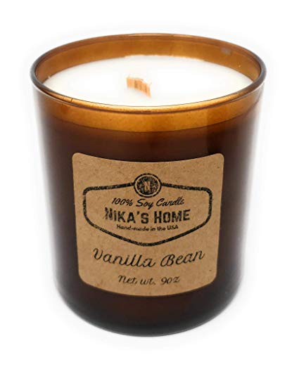Nika's Home 9oz Amber Jar Soy Candle - Wood Wick Candle (Vanilla Bean)