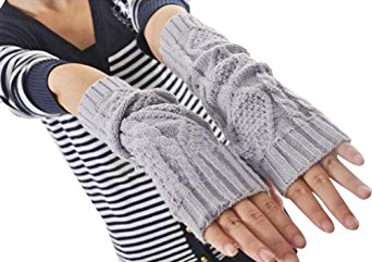 Womens Lady's Winter Knit Fingerless Arm Warmers Gloves