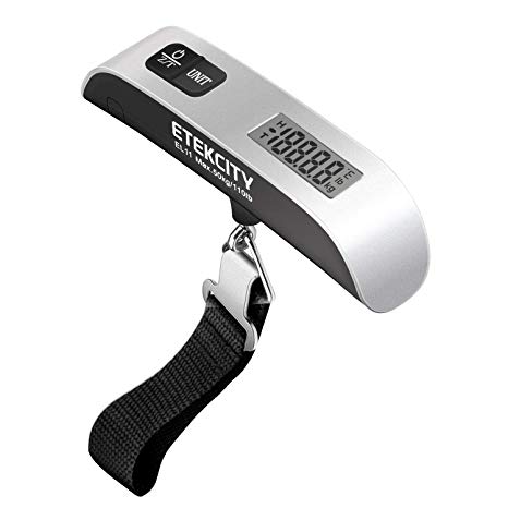 Etekcity Digital Hanging Luggage Scale, Portable Handheld Baggage Scale for Travel, Suitcase Scale with Rubber Paint, Temperature Sensor, 110 Pounds, Battery Included