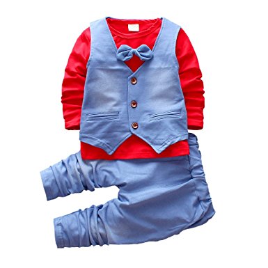 Smgslib 3pcs Baby Boy Dress Clothes Suits Toddler Outfits Infant Tuxedo T-Shirt Vest Pants