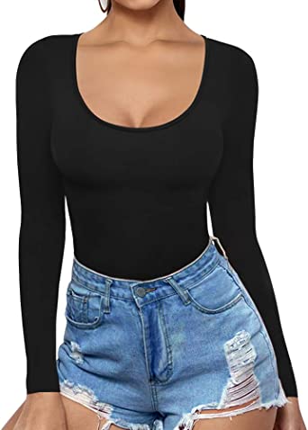 MANGOPOP Womens Scoop Neck Short Sleeve Long Sleeve Slim Fit T Shirt Tunic Tops Tee