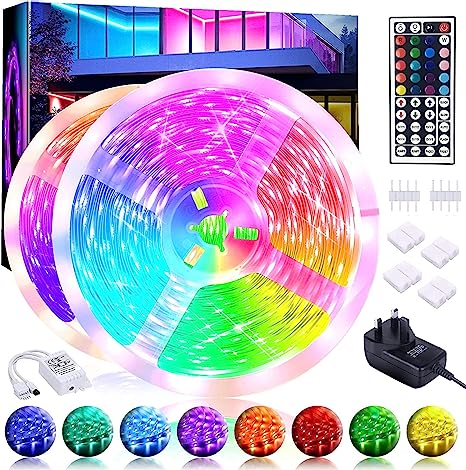 FANSIR LED Strip Lights 10m(32.8ft) RGB Colour Changing Strip Lights SMD 5050 Rope Lights with Remote & Control Box for Bedroom, Cabinet, Room, TV, Home, Party, Kitchen, Festival, DIY Decoration