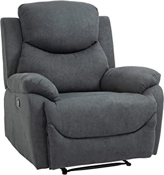 HOMCOM Butaca Tapizada Ergonómica Sillón Reclinable Manualmente 150 Grados con Reposabrazos y Reposapiés Acolchado Grueso de Esponja Soporta hasta 150 kg 97x96x105,5 cm Gris