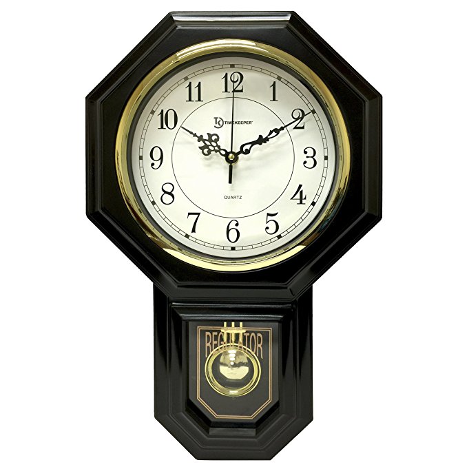Timekeeper Essex Westminster Chime Faux Wood Pendulum Wall Clock  - Urban Mod, Black ( 17.5 Inch x 11.25 Inch )