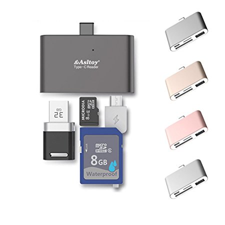 Type C Card Reader,Asltoy USB3.1 Type C OTG HUB Adapter Card Reader ,Micro SD/TF Flash Memory Card Reader,Read and Write with OTG Function for MacBook,Chromebook,Windows (B1 Gray)