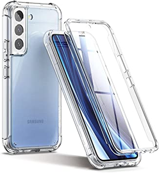 SURITCH Compatible with Galaxy S22 5G Clear Case,[Built in Screen Protector] Full Body Protection Hard Shell Soft TPU Bumper Shockproof Rugged Cover for Samsung Galaxy S22 6.1 Inch (Clear)