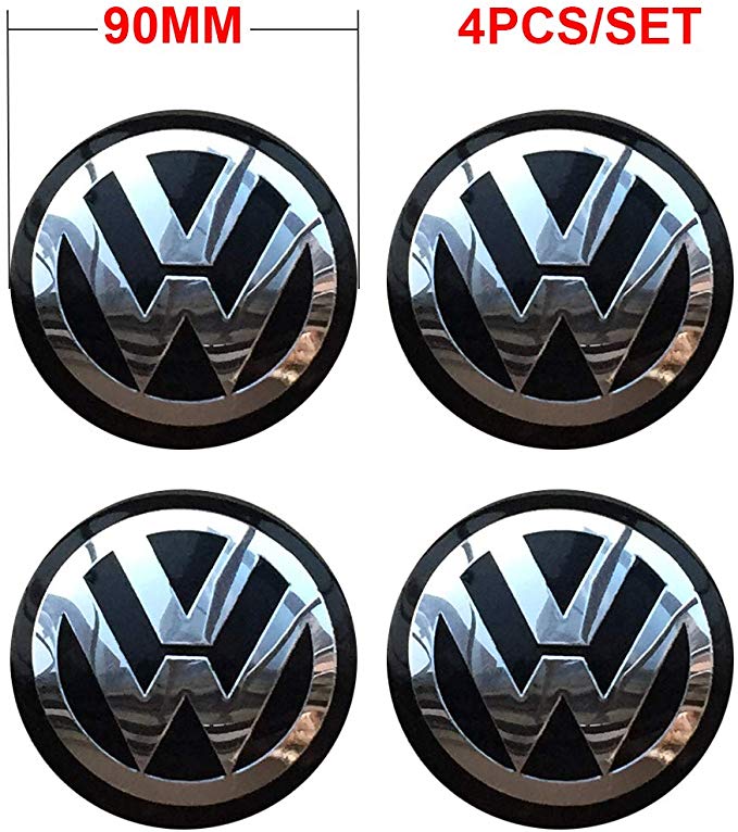 4PCS 90mm 3.54'' Auto Car Styling Accessories Emblem Badge Sticker Wheel Hub Caps Centre Cover fit for VW Volkswagen B5 B6 MK4 MK5 MK6 Golf Polo Passat SAGITAR Jetta CC MAGOTAN Scirocco Eos (Black)