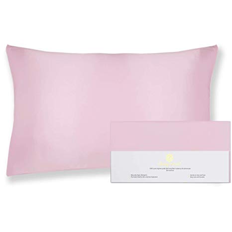 Beauty of Orient - 100% Pure Mulberry Silk Pillowcase for Hair and Skin, 19 Momme Both Sides, Hidden Zipper, Natural Hypoallergenic Silk Pillow Case - Best Sleep (1pc Queen - 20" x 30", Rose Water)