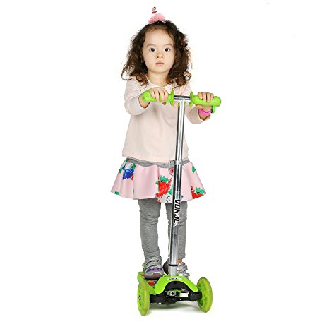Vokul Mini Kick Scooter for Kids Age 3 and Old Kick Glider 3 Wheel LED light with Adjustable Height for Childhood Fun - Excellent Stable Lean-to-Steer Mechanism