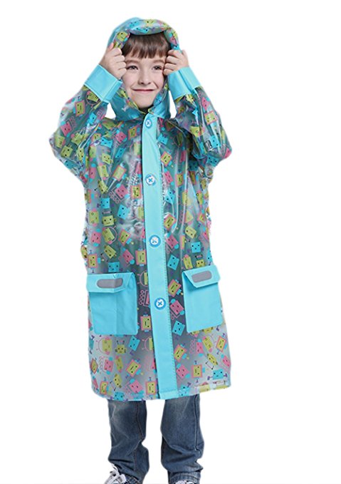 LINENLUX Waterproof Rain Coat Slicker for Kids, Girls, Boys, Poncho Jacket Gear