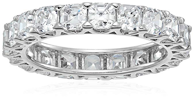 Platinum-Plated Sterling Silver Swarovski Zirconia Asscher-cut Eternity Band Ring