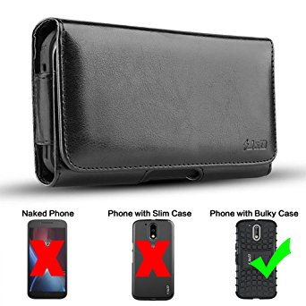 Moto G4/G4 Plus Holster, J&D PU Leather Holster Pouch Case with Belt Clip, Leather ID Wallet Case for Motorola Moto G4, Moto G4 Plus (Only Fits with OtterBox/Lifeproof/Spigen/Other Thick Case on)