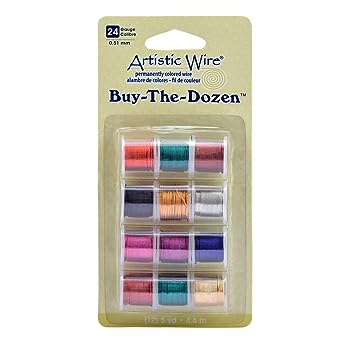 Artistic Wire, 24 Gauge / .51 mm Tarnish Resistant Colored Copper Craft Wire, Buy-The-Dozen, Assorted Colors, 5 yd / 4.5 m Each, 12 spools