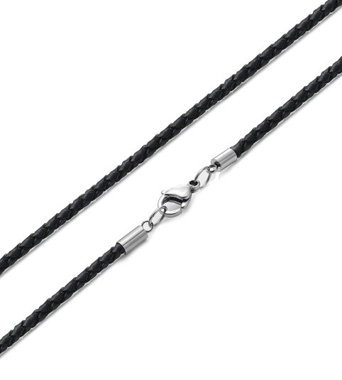 FIBO STEEL 3mm Stainless Steel Clasp Braided Leather Necklace for Men Women Rope Chain, 16-30 inches