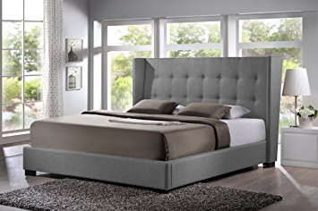 Baxton Studio BBT6386-Queen-Grey-DE800 (B-62) Favela Linen Modern Bed with Upholstered Headboard, Queen, Grey