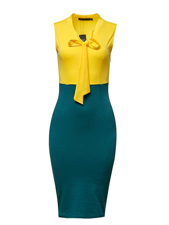 CISMARK Women's Chic Color block V-Neck Sleeveless Office Pencil Dress
