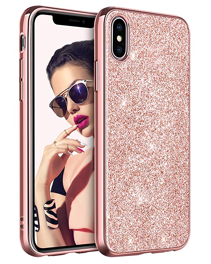 BENTOBEN Phone Case for Apple iPhone XS (2018) iPhone X/10 Slim Protective Shockproof Stylish Phone Case Luxury Glitter Sparkle Bling Pretty Phone Cases Shiny Girly Phone Cover with Lanyard, Rose Gold