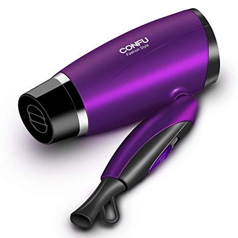 CONFU 1600W Compact Travel Hair Dryer Foldable Handle Blow Dryer Lightweight/Portable Folding Ionic Hair Dryer Infrared Heat Technology for Faster Drying & Maximum Shine