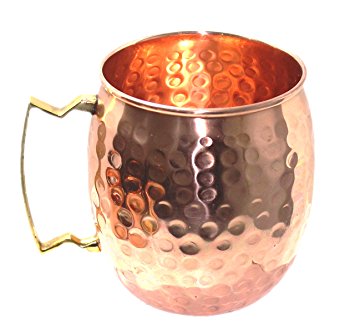 STREET CRAFT Handmade Pure Copper Hammered Moscow Mule Mug, Set of 1 with 1 Metal Hammered Coasters