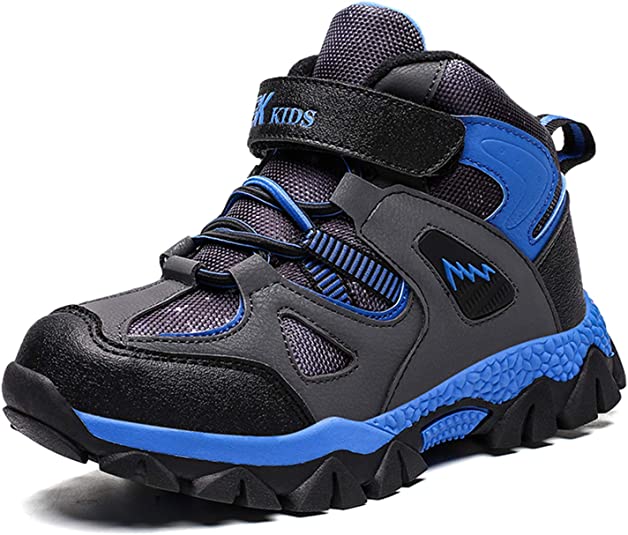 Dannto Kids Hiking Snow Boots Boys Girls Winter Fur Warm Sneakers Outdoor Walking Antiskid Shoes with Steel Buckle Sole