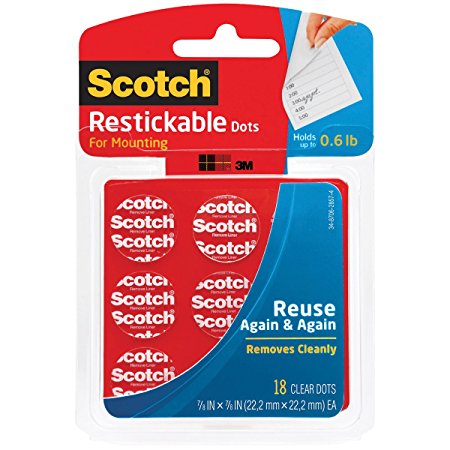 Scotch Restickable Dots, 7/8-inch x 7/8-inch, Clear, 18-Dots (R105)