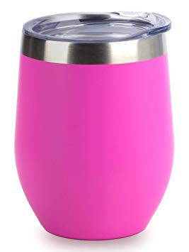 Insulated Wine Tumbler with Lid (Magenta), Stemless Stainless Steel Insulated Wine Glass 12oz, Double Wall Durable Coffee Mug, for Champaign, Cocktail, Beer, Office use, by SUNWILL