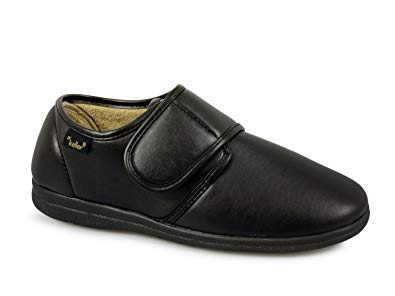 Dr Keller CHRIS Mens Faux Leather Velcro Slippers Black