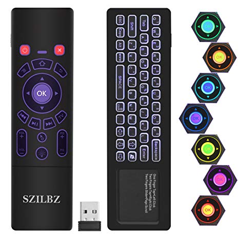 SZILBZ T6 Mini Wireless Keyboard/Air Remote Mouse/7 Color Backlight Remote Control for Smart Tv Box.Mini PC and More