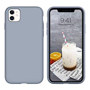 iPhone 11 Case Silicone,DUEDUE Liquid Silicone Soft Gel Rubber Slim Cover with Microfiber Cloth Lining Cushion Shockproof Full Body Protective Case for iPhone 11 6.1" 2019,Lavender Grey