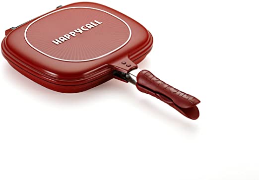 Happycall Nonstick Double Pan, Omelette Pan, Flip Pan, Square, Dishwasher Safe, PFOA-free, Red (Standard, 2.25"H)