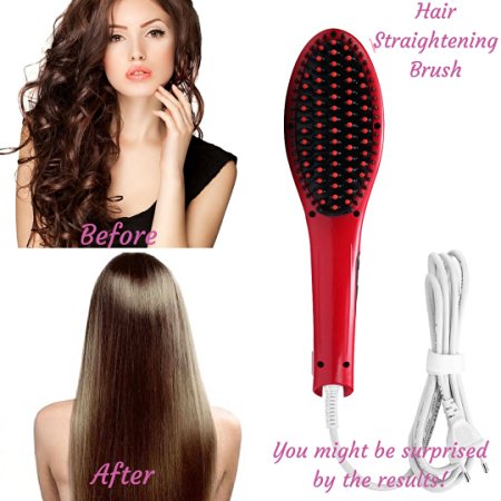 Hair Straightener Brush with No Static Detangling Hair Brush excellence and Digital Ceramic Hair Straightener technology, Hair Straightening Brush for Short Hair or Long Hair (RED)