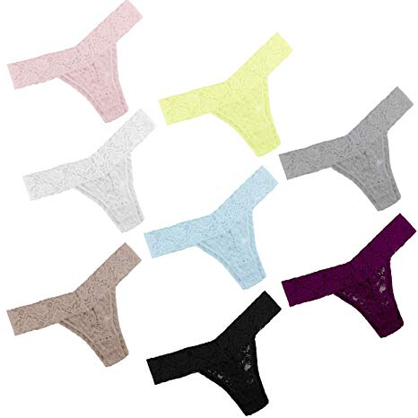 8 Pack Women's Underwear Breathable Sexy T-String G-Strings T-Back Lingerie Multicolour Lace Thong Panties Hipster