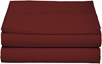 Queen Size Flat Sheet 1800 Thread Count Double Brushed Microfiber Top Sheet - Soft, Hypoallergenic, Wrinkle, Fade, Stain Resistant (Queen, Burgundy)