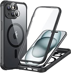 ESR for iPhone 15 Case Set, 1 Set Individual Lens Protectors, Compatible with MagSafe Phone Case, Full-Coverage Military-Grade Protection, Scratch Resistant, Armor Series, Clear Black