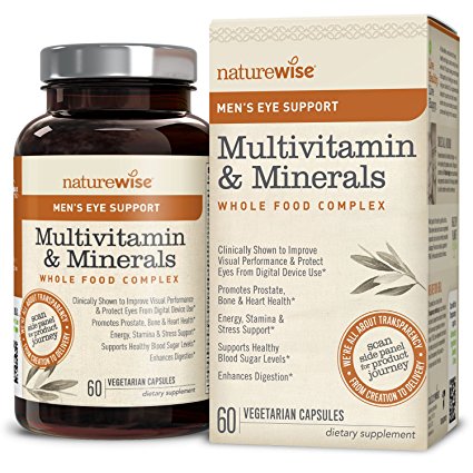 NatureWise Whole Food Multivitamin For Men with Eye Support, Men’s Whole Food Multivitamins & Minerals Complex with Lutemax 2020, Improve and Protect Vision From Damaging Blue Light, 60 count