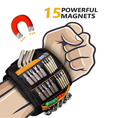 Magnetic Wristband,Tool Belt with 15 Powerful Magnets for Holding Screws, Nails, Drill Bits,Super Strong Magnets Tool Belts Unique Gift for Men,Father/Dad,Husband,Boyfriend,Woodworker,DIY Handyman