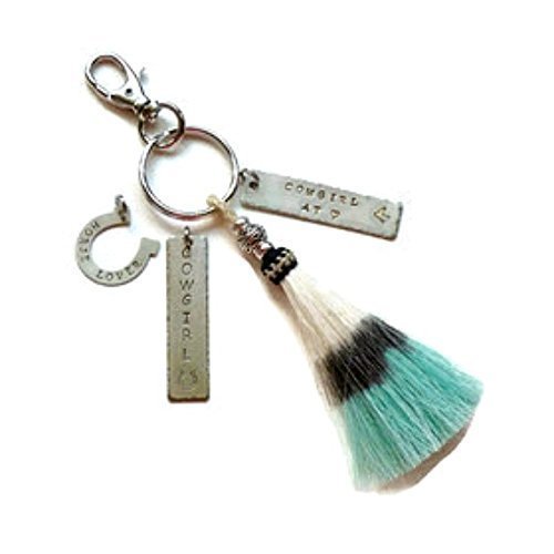 Personalized Beaded Turquoise Horse Hair Tassel Keychain