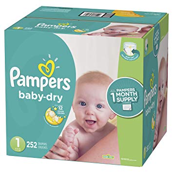 Pampers Baby Dry Disposable Baby Diapers, Size 1, 252 Count, ONE MONTH SUPPLY