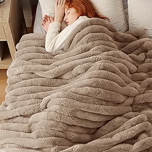 Bedsure Faux Fur Blanket, Light Brown Soft and Fluffy Blanket, Fuzzy Cozy Plush Throw Blanket for Couch, Sofa and Bed, Thick and Warm Blanket, Luxury Decorative Blanket 50x70 inches