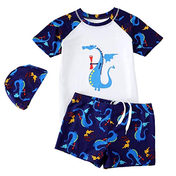 Baby Boys Dinosaur Printed Swim Jumpsuit Little Boys Swimwear 3PCS Sets